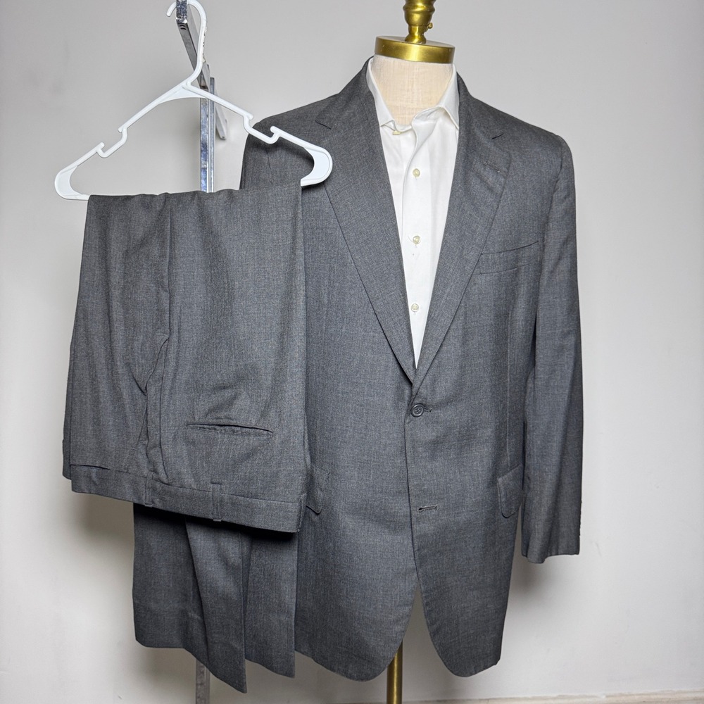 1980s Brooks Brothers Suit Mens 40L 37x30 Grey Solid Wool Blend Vintage USA